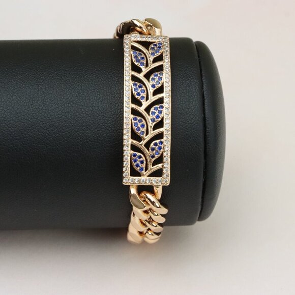 "Bold Leaf Design Rose Gold Bracelet with Blue Stones, XPBL0768 - Picture 7 of 12